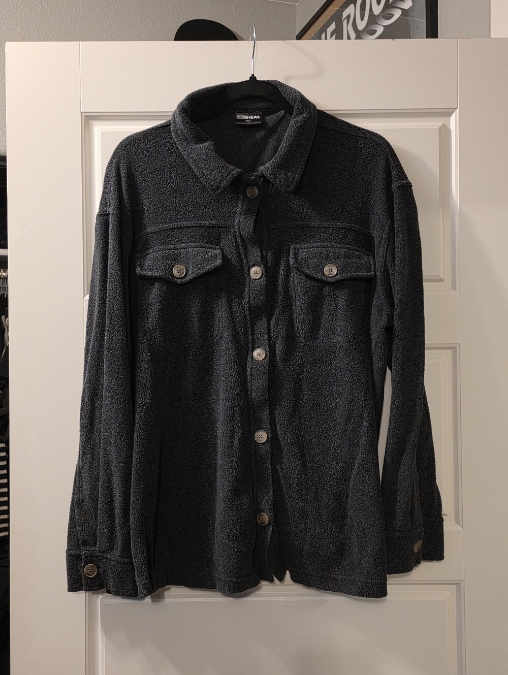 32 Degrees Black Button-Up Fleece Shacket